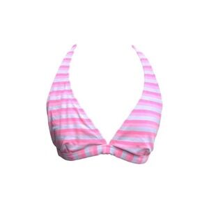 Pink & white striped halter neck crop top